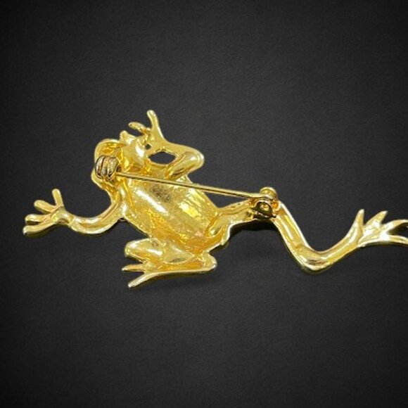 Vintage Enamel and Rhinestone Climbing Frog Brooch Figural Pin - Picture 10 of 10